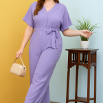 Lavender V-Neck Belted Wide-Leg Jumpsuit