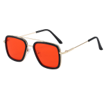 Men’s Bold Square Sunglasses – Red Lens, Gold Frame